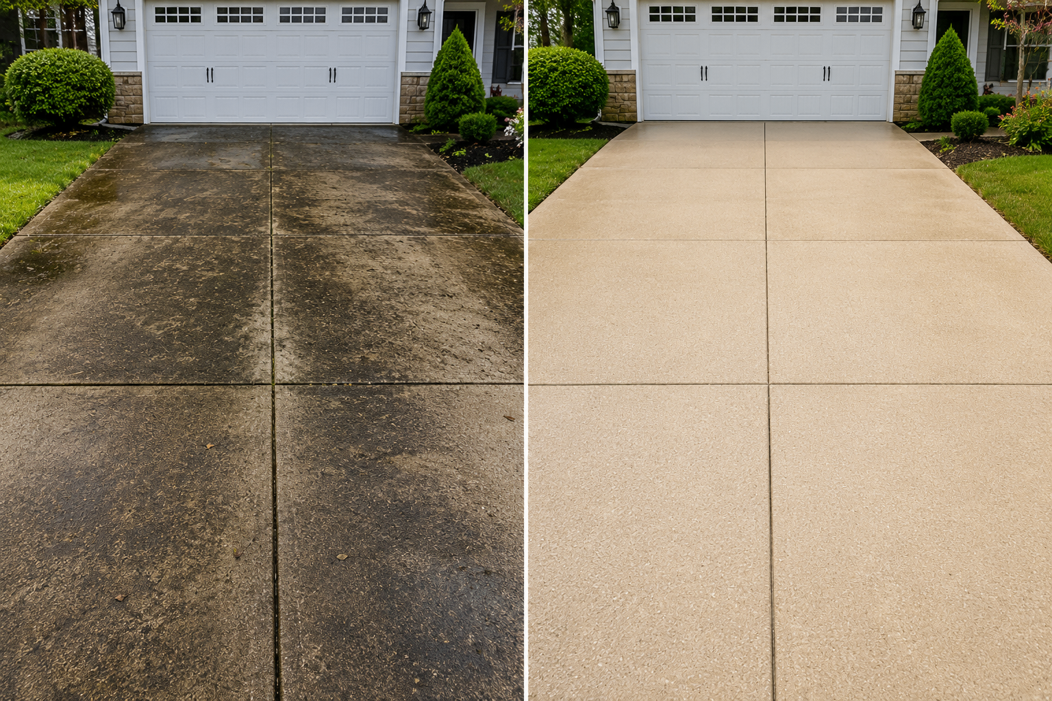 Driveway Cleaning before and after pressure washing